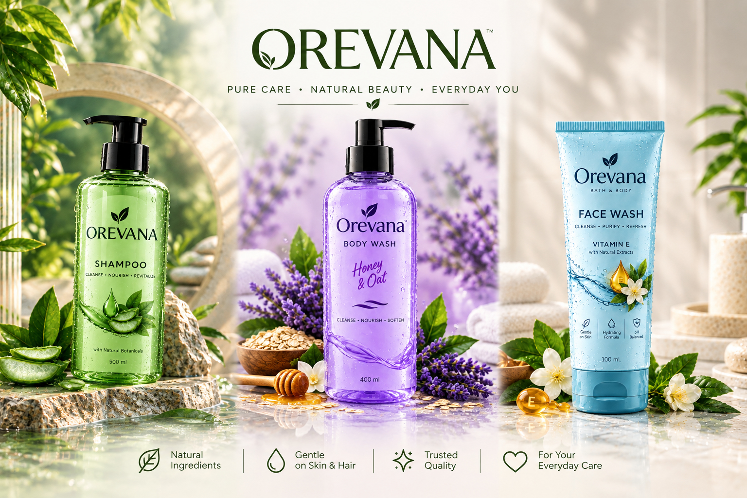 OREVANA Shampoo, Face Wash and Body Wash Products
